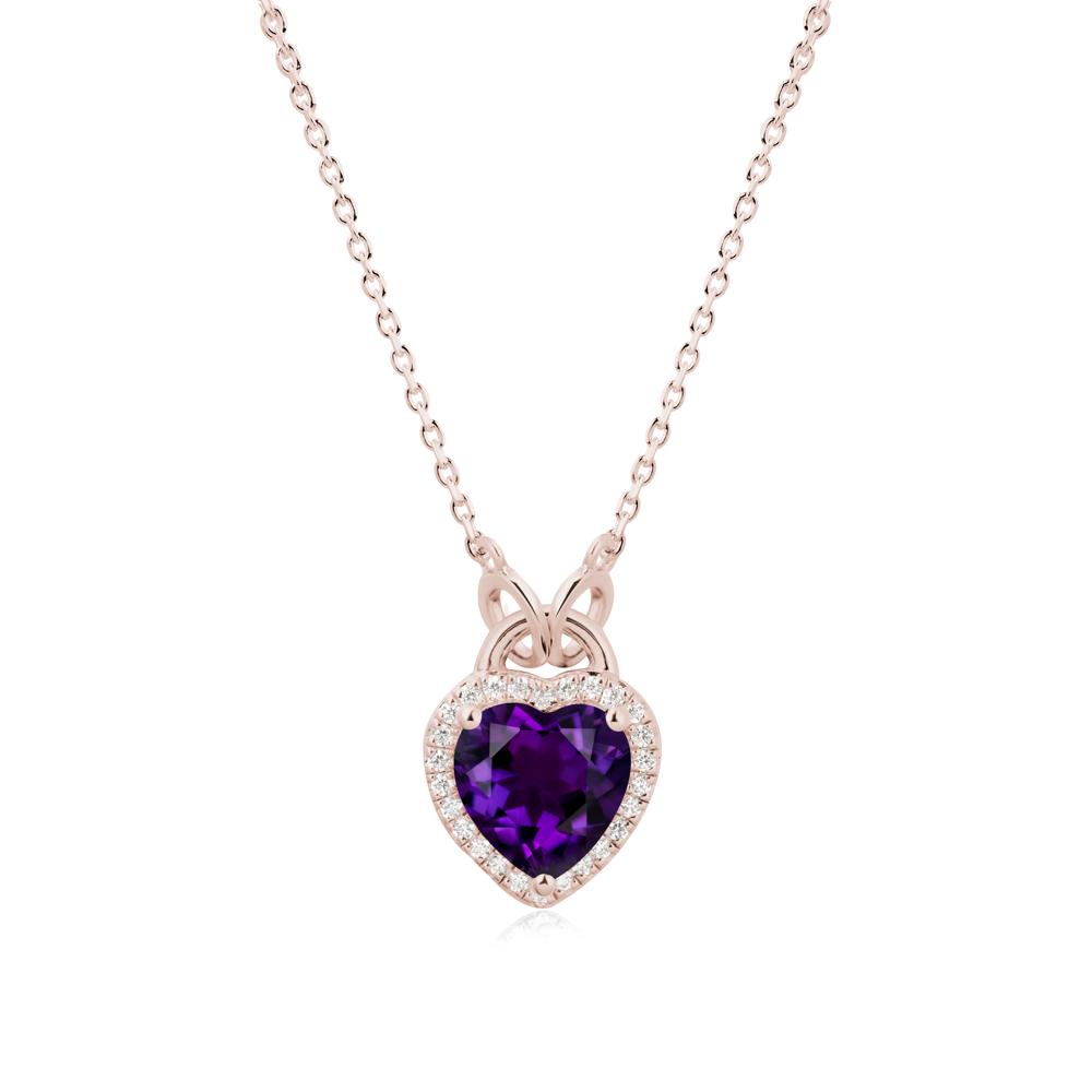 Heart Shaped Amethyst Halo Pendant Necklace - LUO Jewelry #metal_14k rose gold
