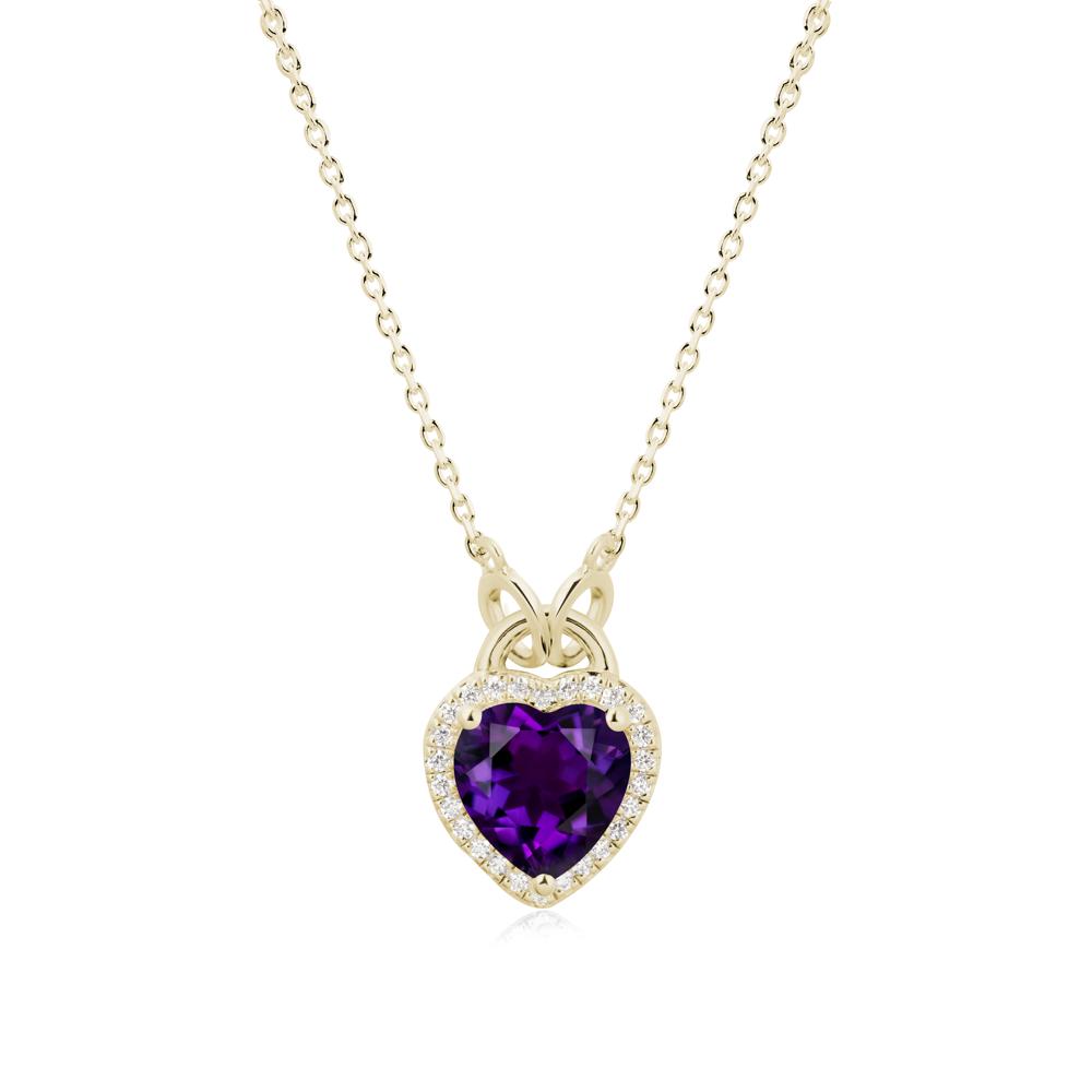 Heart Shaped Amethyst Halo Pendant Necklace - LUO Jewelry #metal_14k yellow gold