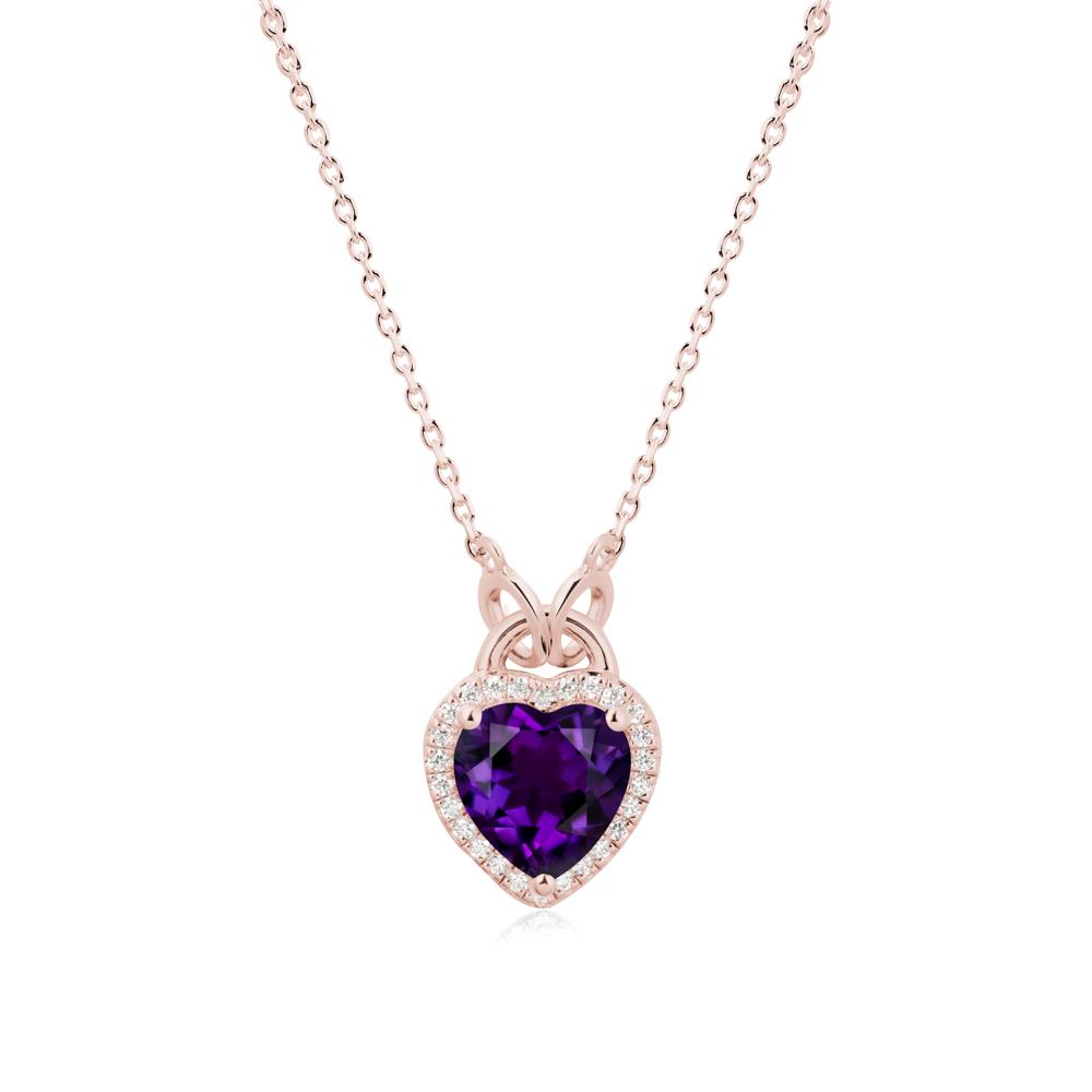 Heart Shaped Amethyst Halo Pendant Necklace - LUO Jewelry #metal_18k rose gold