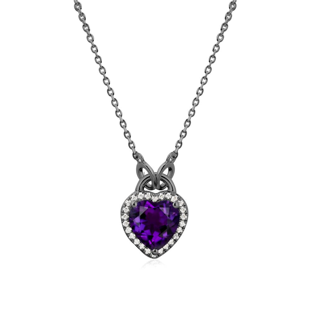 Heart Shaped Amethyst Halo Pendant Necklace - LUO Jewelry #metal_black finish sterling silver