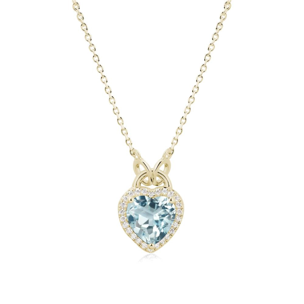 Heart Shaped Aquamarine Halo Necklace - LUO Jewelry #metal_14k yellow gold