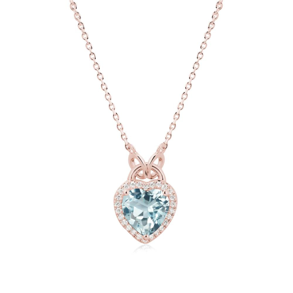 Heart Shaped Aquamarine Halo Necklace - LUO Jewelry #metal_18k rose gold