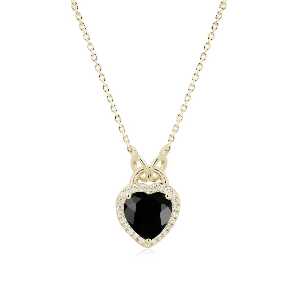 Heart Shaped Black Spinel Halo Pendant Necklace - LUO Jewelry #metal_14k yellow gold