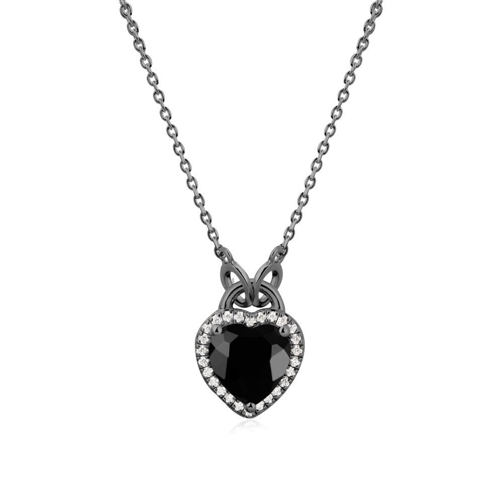 Heart Shaped Black Spinel Halo Pendant Necklace - LUO Jewelry #metal_black finish sterling silver