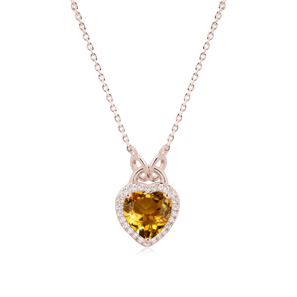 Heart Shaped Citrine Halo Necklace - LUO Jewelry #metal_14k rose gold