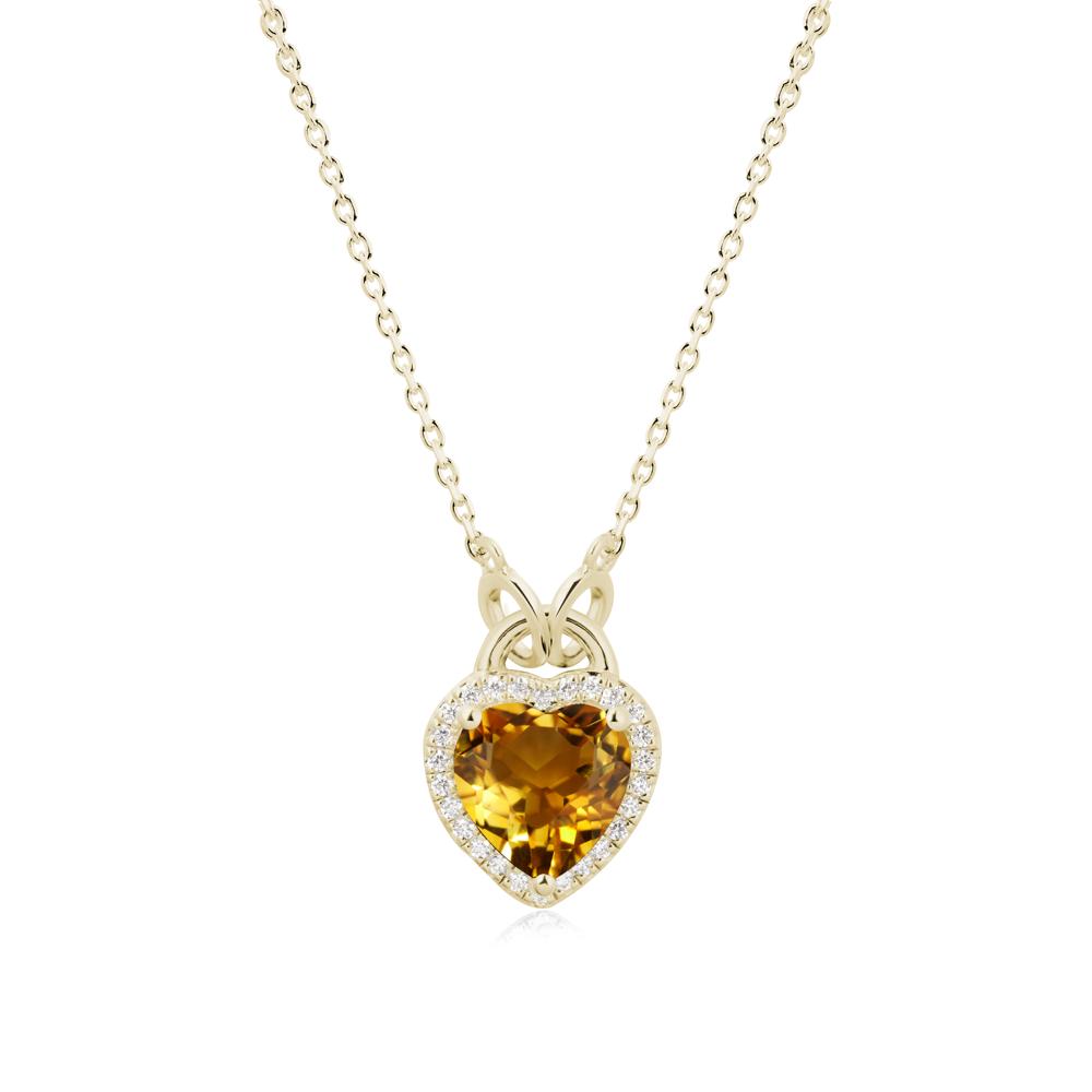 Heart Shaped Citrine Halo Necklace - LUO Jewelry #metal_14k yellow gold