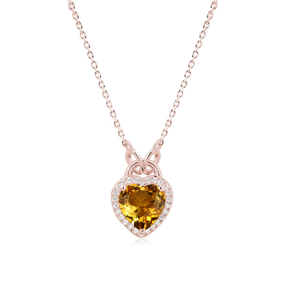 Heart Shaped Citrine Halo Necklace - LUO Jewelry #metal_18k rose gold