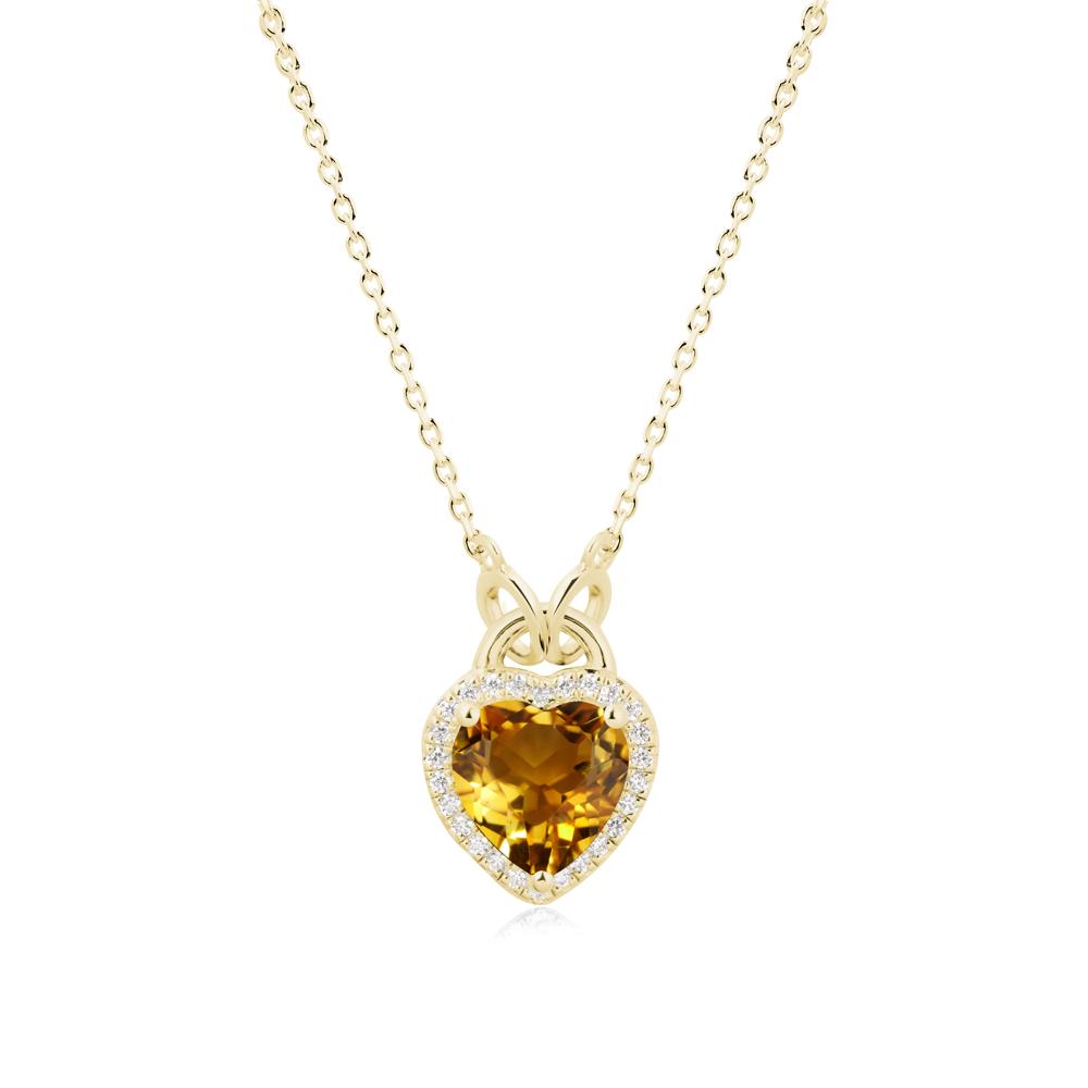 Heart Shaped Citrine Halo Necklace - LUO Jewelry #metal_18k yellow gold