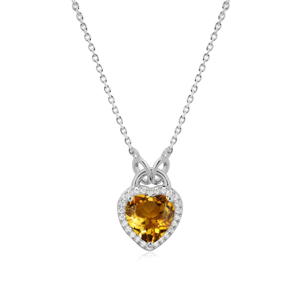 Heart Shaped Citrine Halo Necklace - LUO Jewelry #metal_platinum