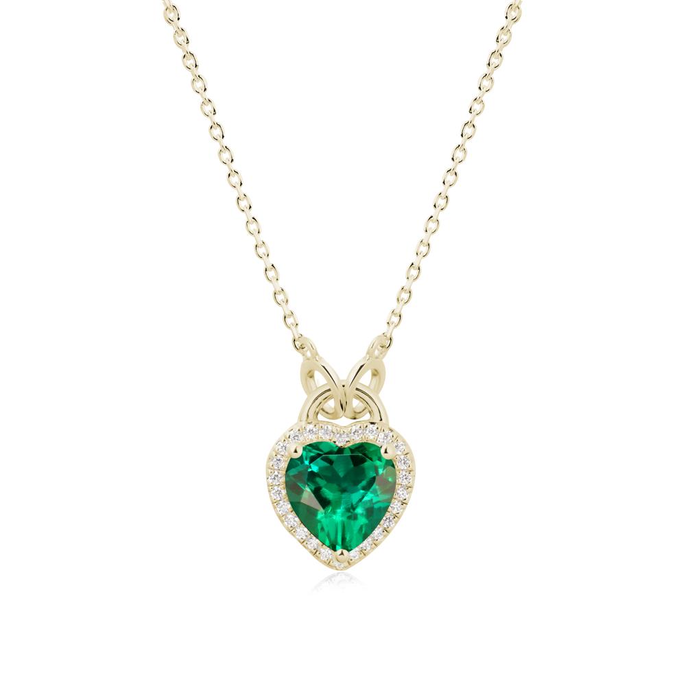 Heart Shaped Emerald Halo Necklace - LUO Jewelry #metal_14k yellow gold