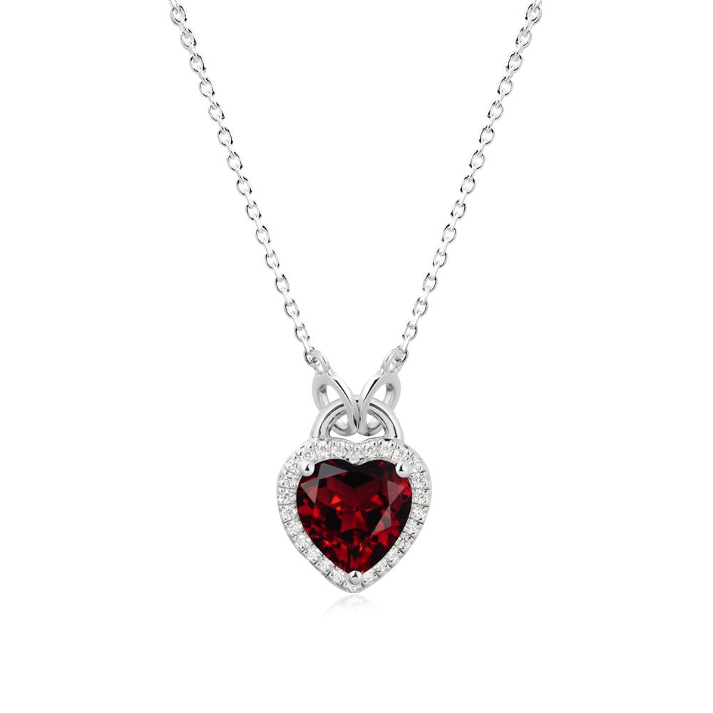 Heart Shaped Garnet Halo Pendant Necklace - LUO Jewelry #metal_14k white gold
