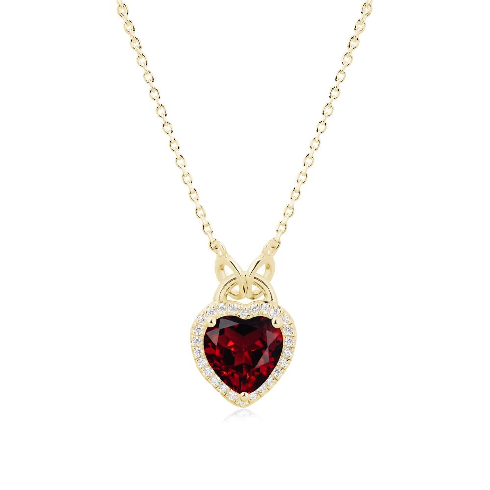 Heart Shaped Garnet Halo Pendant Necklace - LUO Jewelry #metal_18k yellow gold
