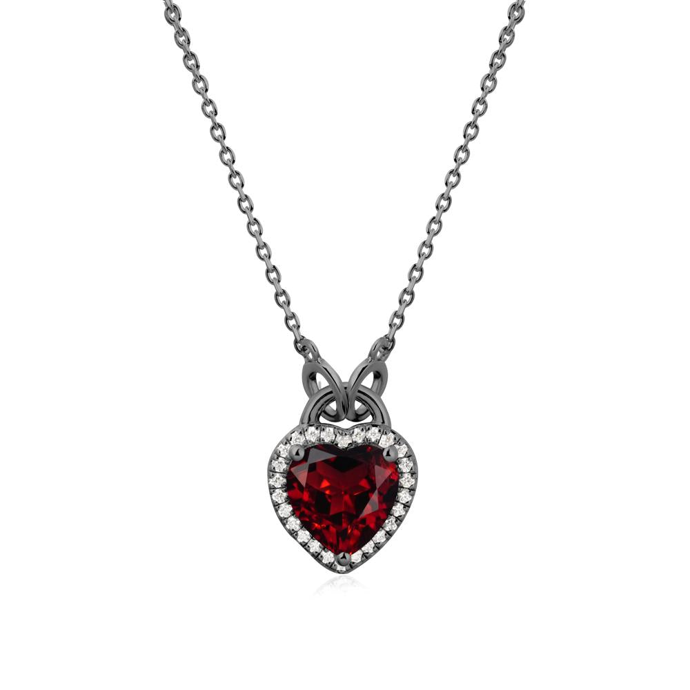 Heart Shaped Garnet Halo Pendant Necklace - LUO Jewelry #metal_black finish sterling silver
