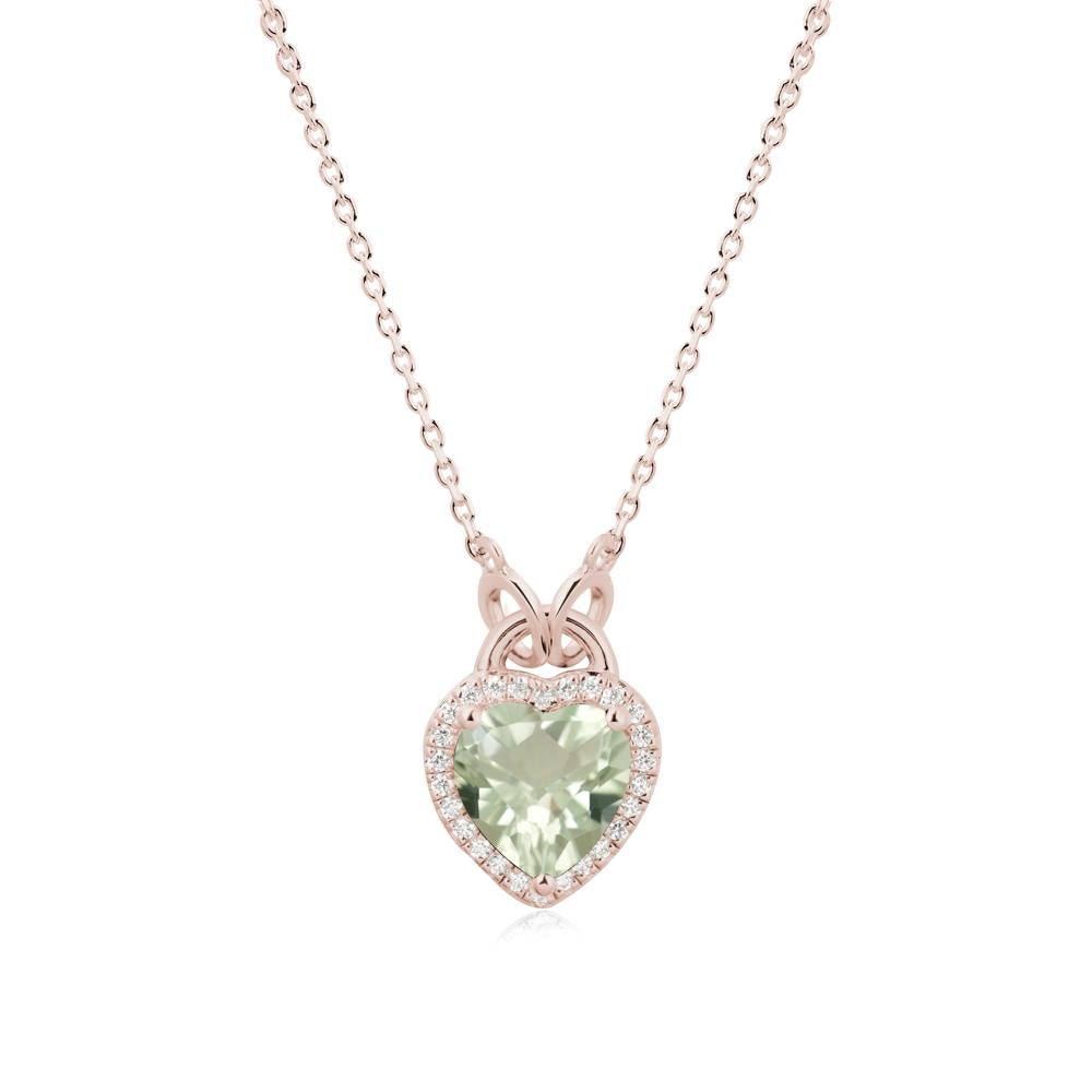 Heart Shaped Green Amethyst Halo Necklace - LUO Jewelry #metal_14k rose gold