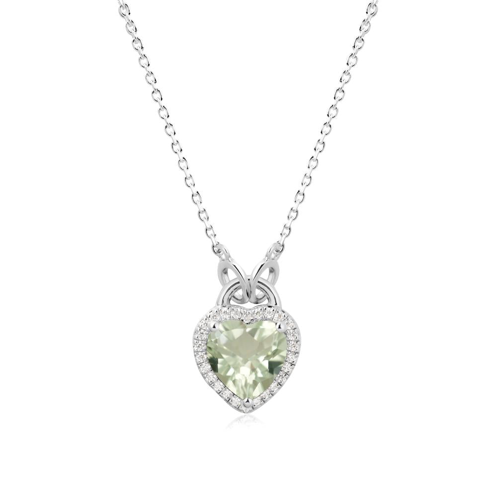Heart Shaped Green Amethyst Halo Necklace - LUO Jewelry #metal_18k white gold