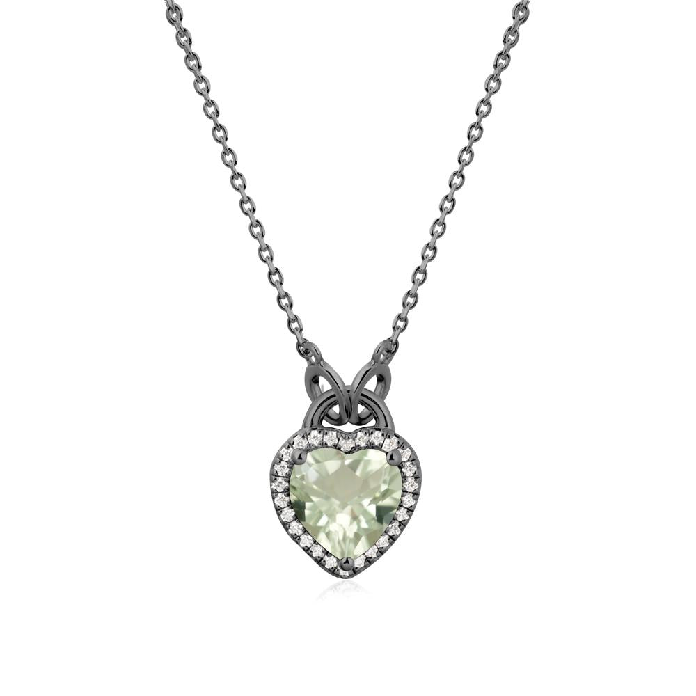 Heart Shaped Green Amethyst Halo Necklace - LUO Jewelry #metal_black finish sterling silver