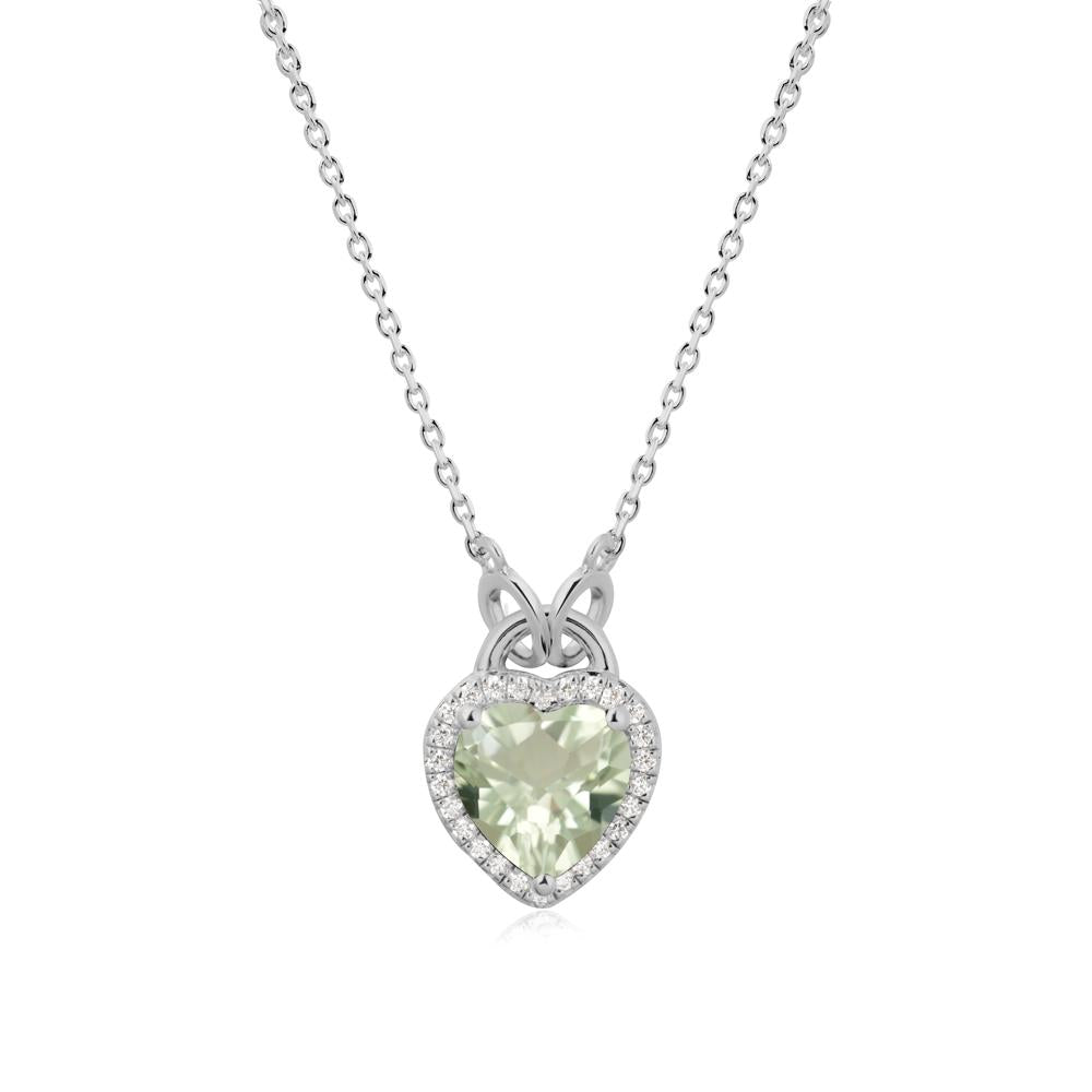 Heart Shaped Green Amethyst Halo Necklace - LUO Jewelry #metal_platinum
