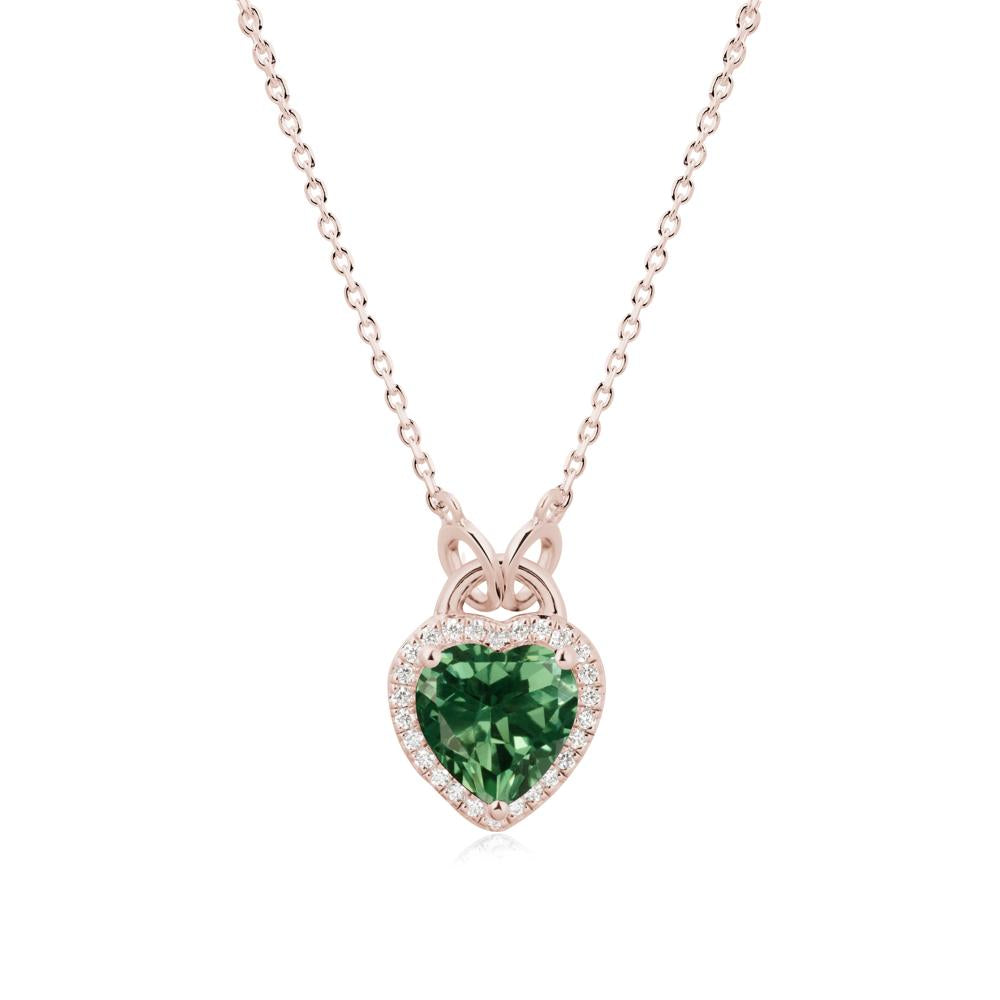 Heart Shaped Green Sapphire Halo Pendant Necklace - LUO Jewelry #metal_14k rose gold