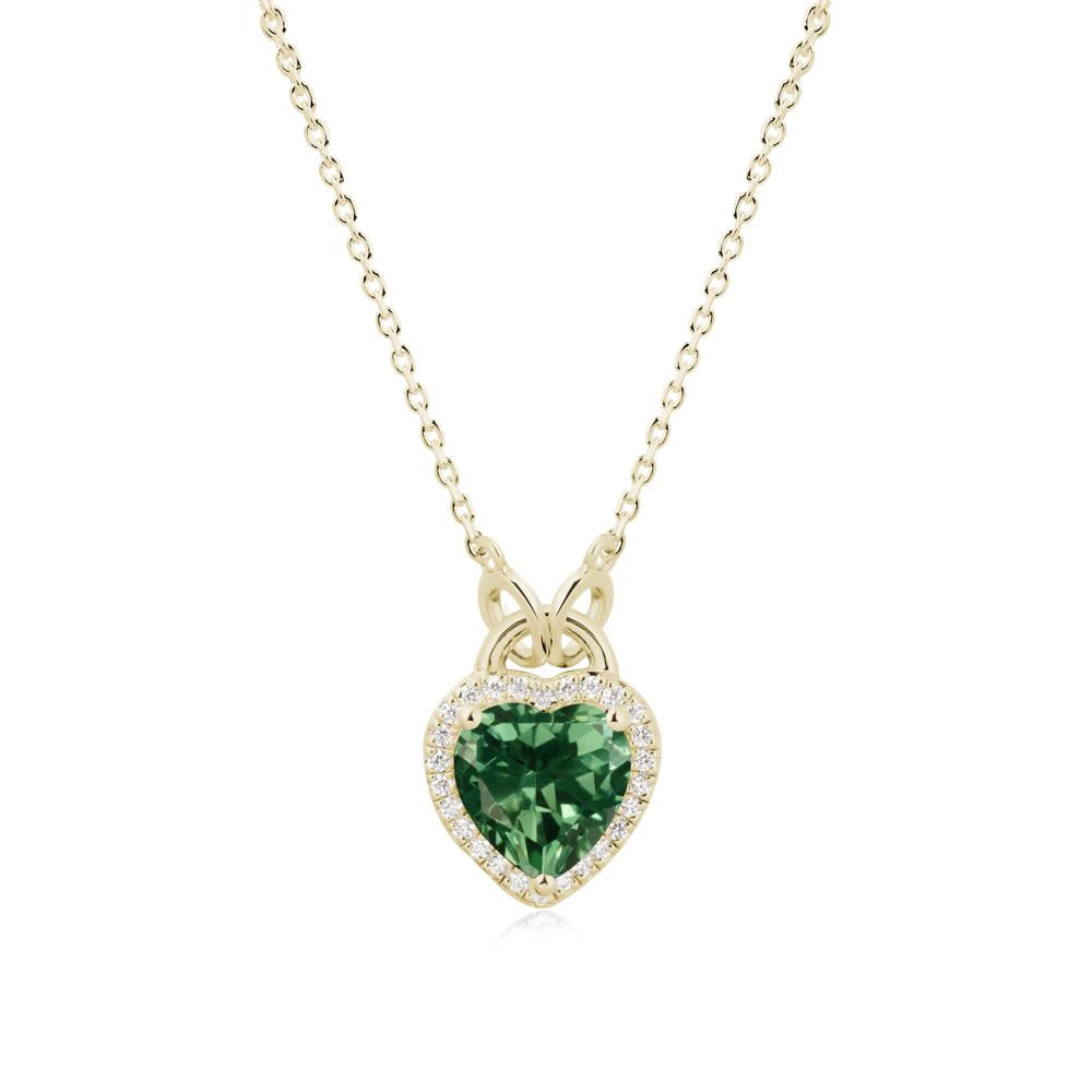 Heart Shaped Green Sapphire Halo Pendant Necklace - LUO Jewelry #metal_14k yellow gold