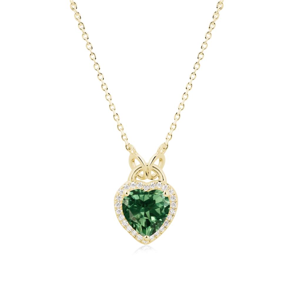 Heart Shaped Green Sapphire Halo Pendant Necklace - LUO Jewelry #metal_18k yellow gold