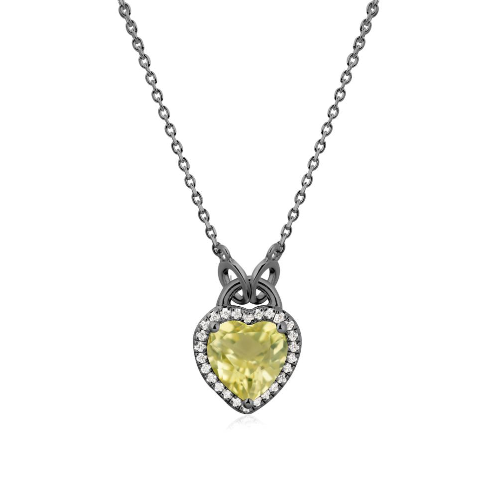 Heart Shaped Lemon Quartz Halo Necklace - LUO Jewelry #metal_black finish sterling silver