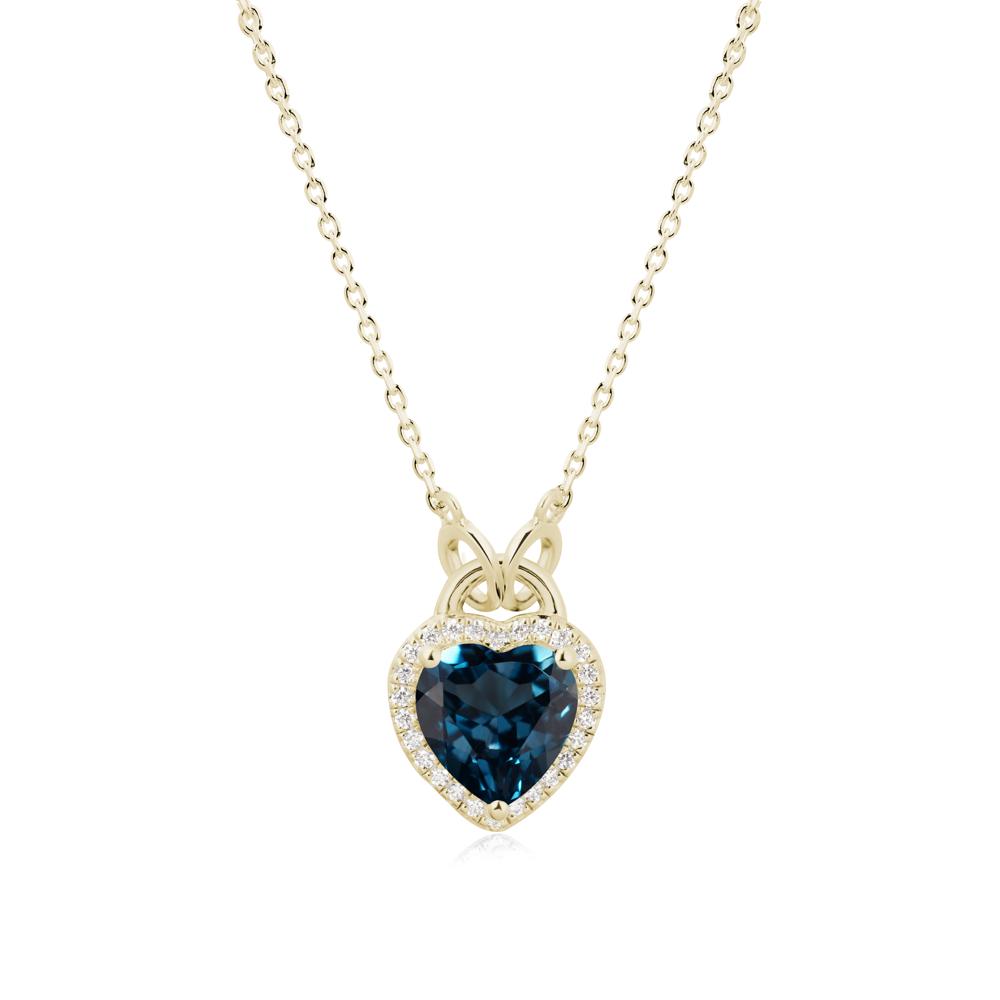 Heart Shaped London Blue Topaz Halo Pendant Necklace - LUO Jewelry #metal_14k yellow gold