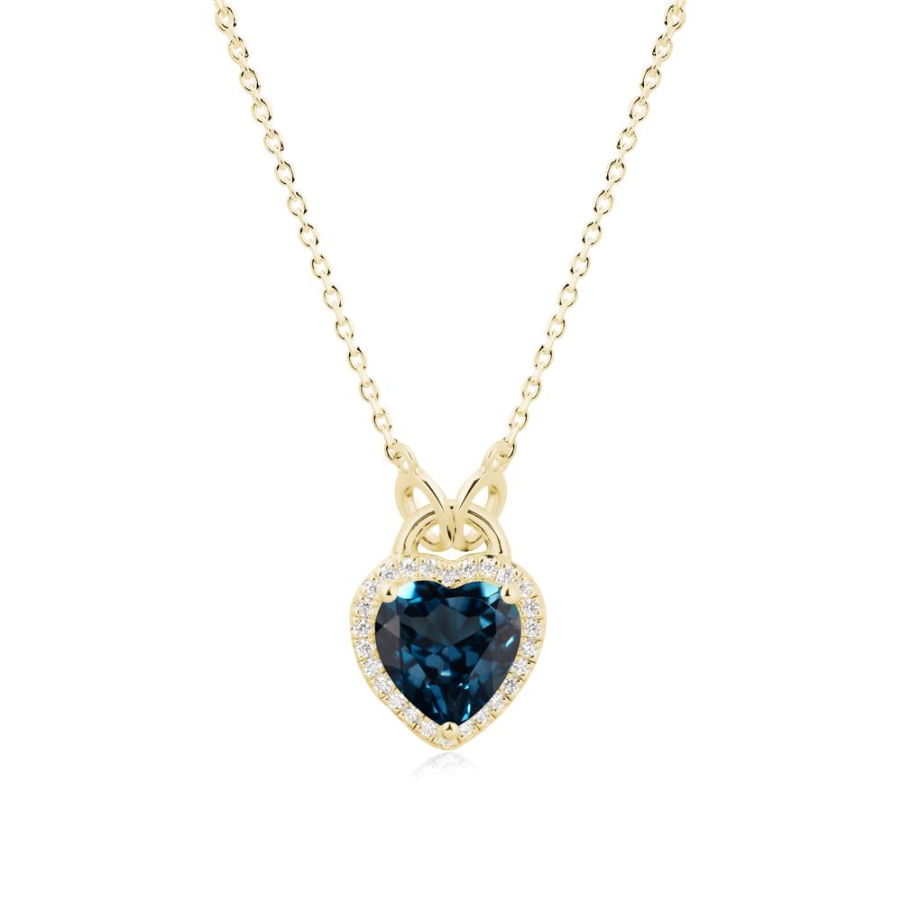 Heart Shaped London Blue Topaz Halo Pendant Necklace - LUO Jewelry #metal_18k yellow gold