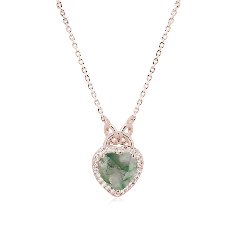Heart Shaped Moss Agate Halo Necklace - LUO Jewelry #metal_14k rose gold