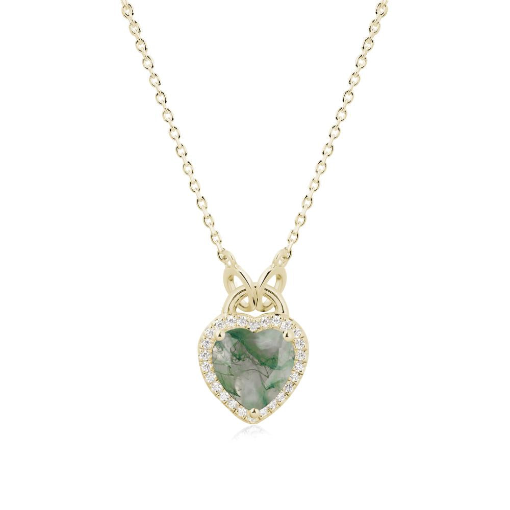 Heart Shaped Moss Agate Halo Necklace - LUO Jewelry #metal_14k yellow gold
