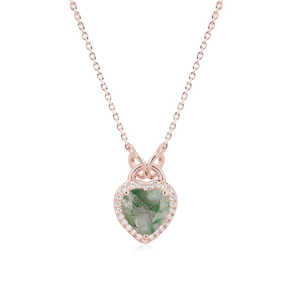 Heart Shaped Moss Agate Halo Necklace - LUO Jewelry #metal_18k rose gold