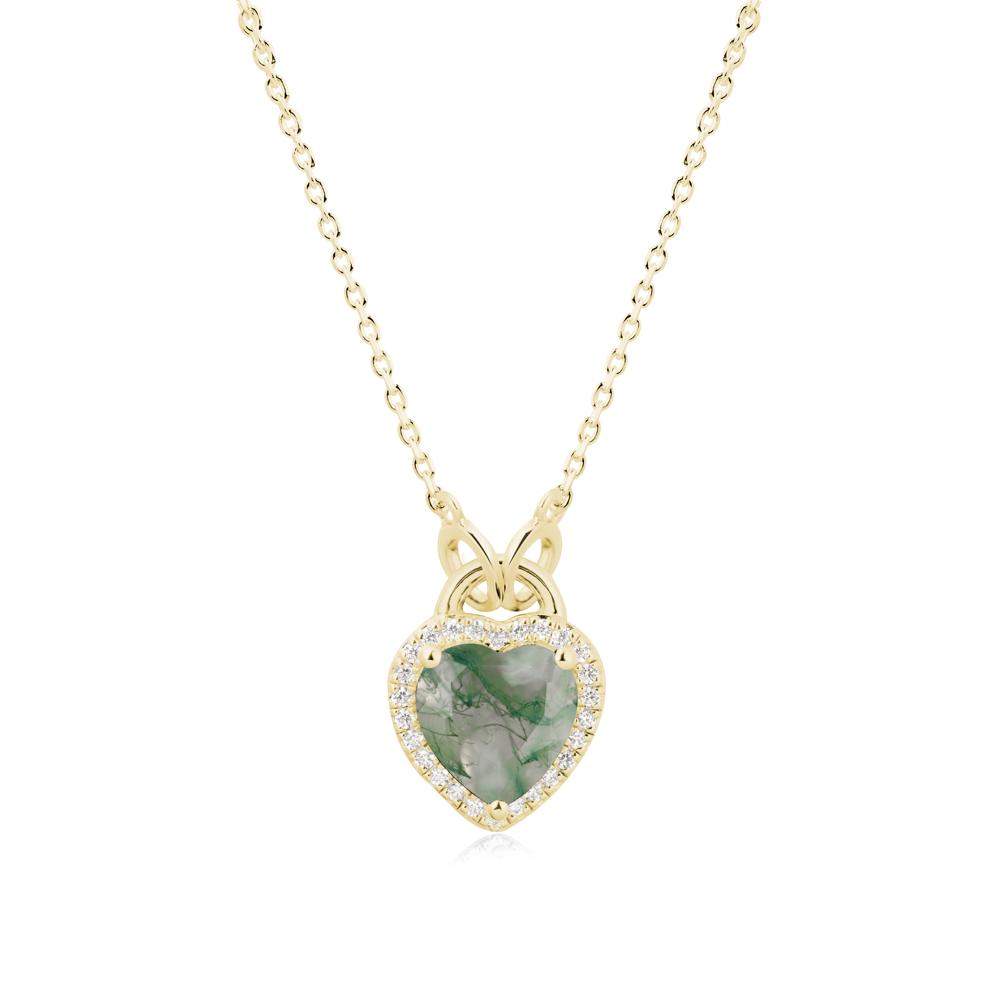 Heart Shaped Moss Agate Halo Necklace - LUO Jewelry #metal_18k yellow gold