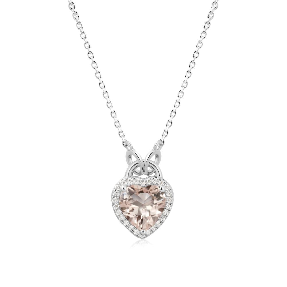 Heart Shaped Morganite Halo Necklace - LUO Jewelry #metal_18k white gold
