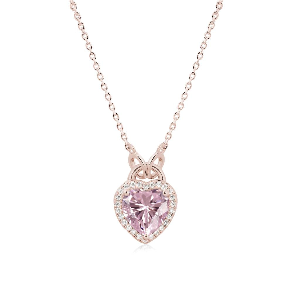 Heart Shaped Pink Cubic Zirconia Halo Pendant Necklace - LUO Jewelry #metal_14k rose gold