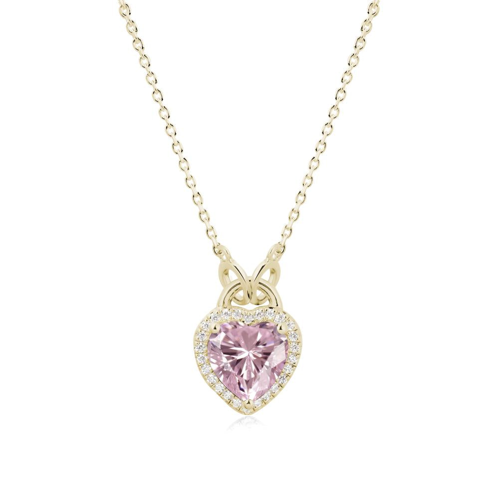 Heart Shaped Pink Cubic Zirconia Halo Pendant Necklace - LUO Jewelry #metal_14k yellow gold