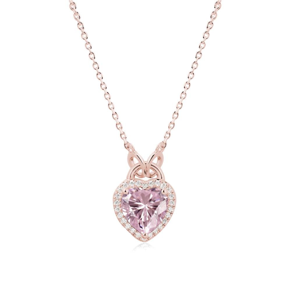 Heart Shaped Pink Cubic Zirconia Halo Pendant Necklace - LUO Jewelry #metal_18k rose gold