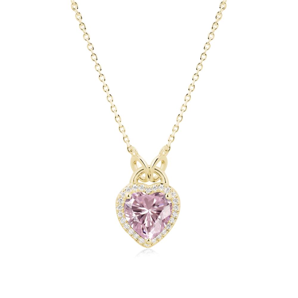 Heart Shaped Pink Cubic Zirconia Halo Pendant Necklace - LUO Jewelry #metal_18k yellow gold