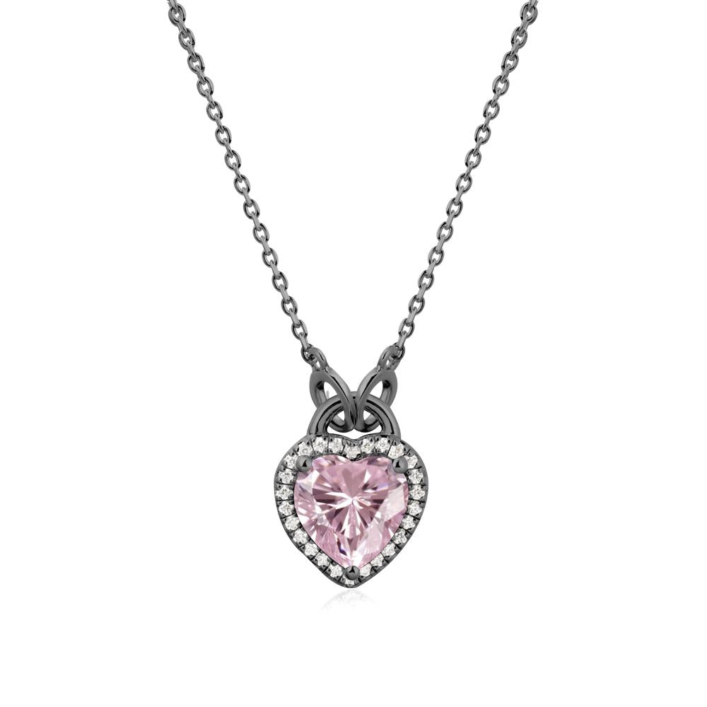 Heart Shaped Pink Cubic Zirconia Halo Pendant Necklace - LUO Jewelry #metal_black finish sterling silver
