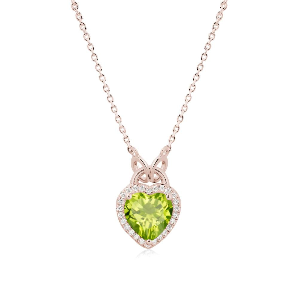 Heart Shaped Peridot Halo Necklace - LUO Jewelry #metal_14k rose gold
