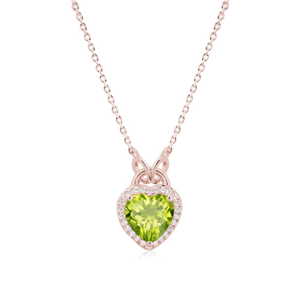 Heart Shaped Peridot Halo Necklace - LUO Jewelry #metal_18k rose gold