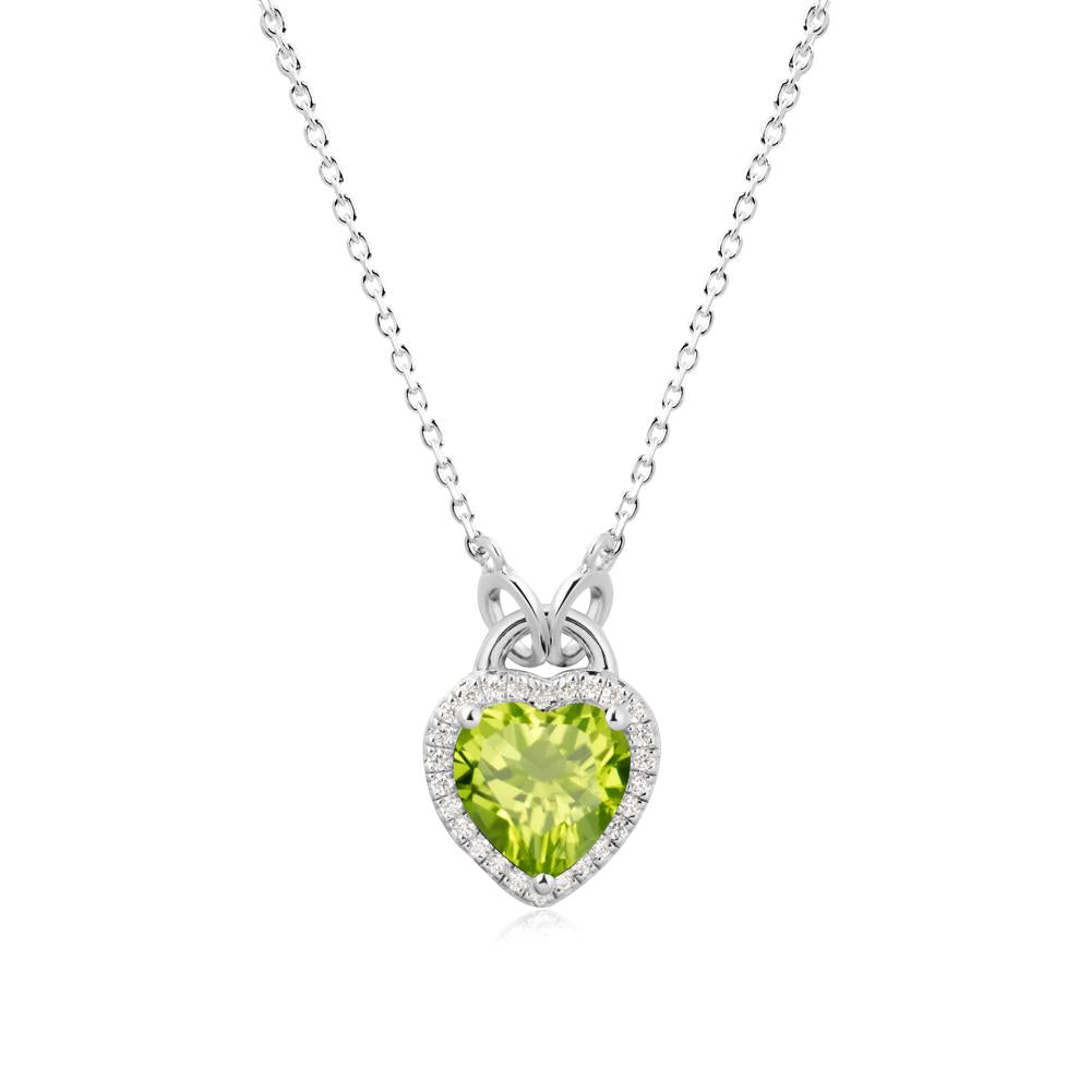 Heart Shaped Peridot Halo Necklace - LUO Jewelry #metal_18k white gold