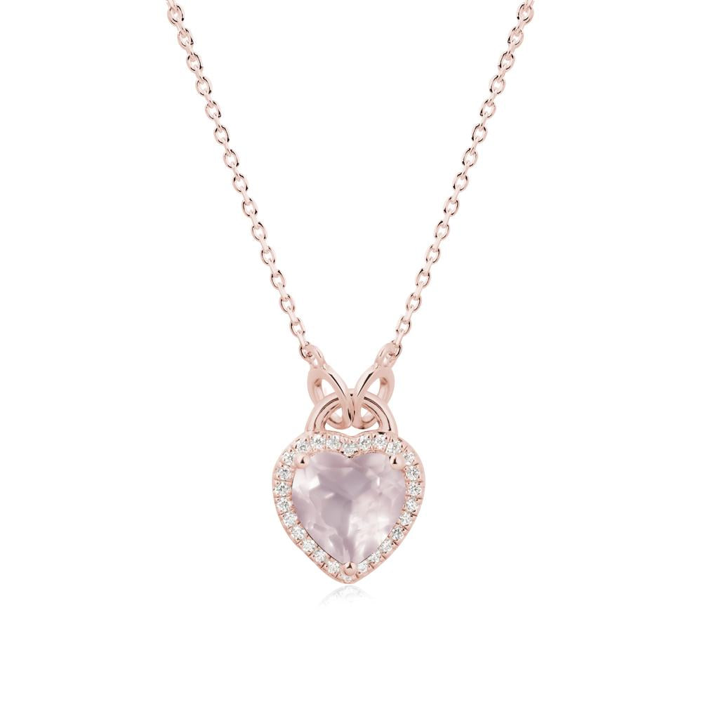 Heart Shaped Rose Quartz Halo Pendant Necklace - LUO Jewelry #metal_18k rose gold