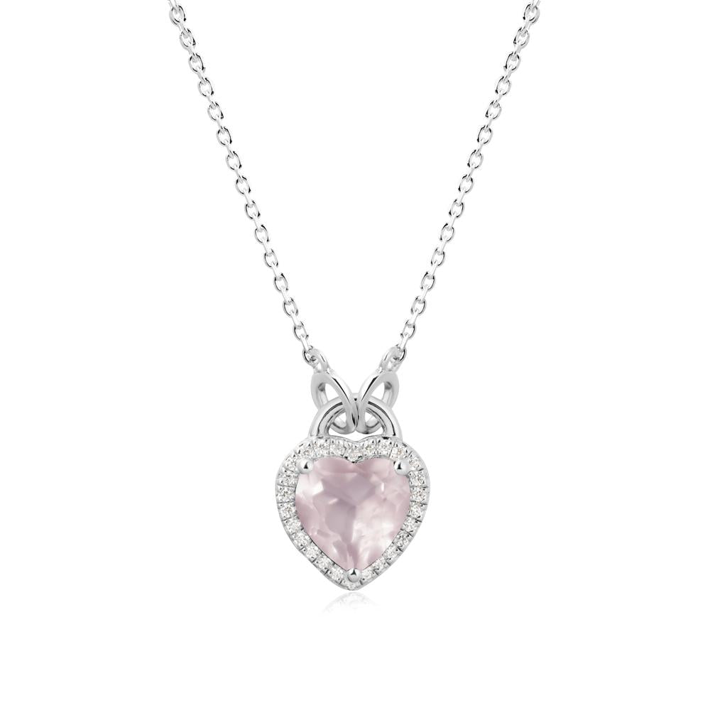 Heart Shaped Rose Quartz Halo Pendant Necklace - LUO Jewelry #metal_18k white gold