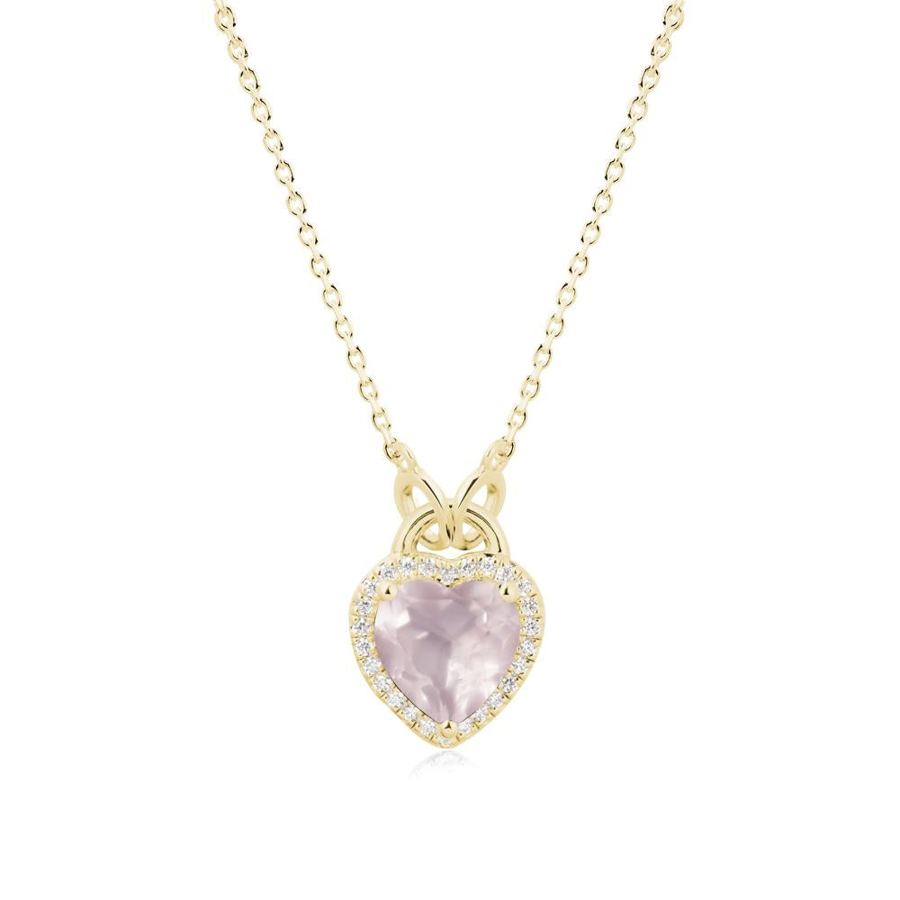 Heart Shaped Rose Quartz Halo Pendant Necklace - LUO Jewelry #metal_18k yellow gold