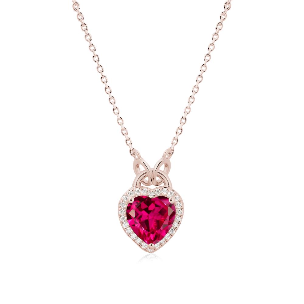 Heart Shaped Ruby Halo Necklace - LUO Jewelry #metal_14k rose gold