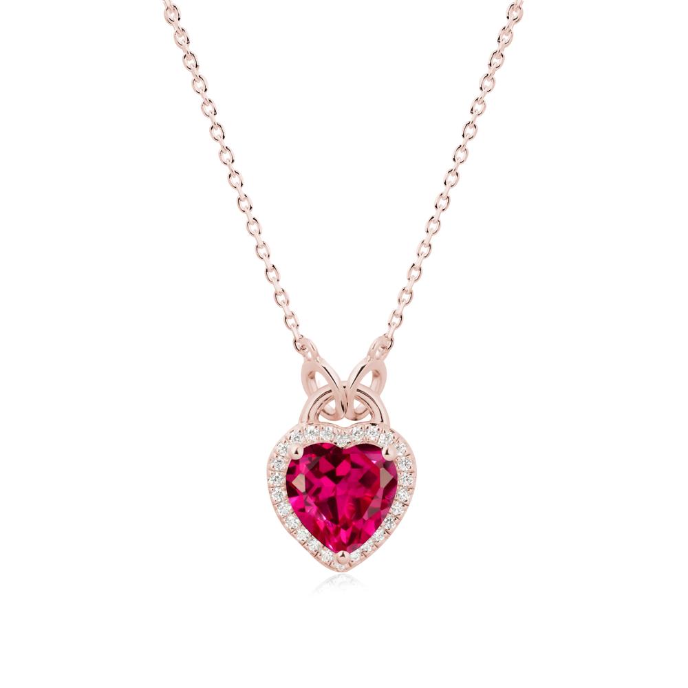 Heart Shaped Ruby Halo Necklace - LUO Jewelry #metal_18k rose gold