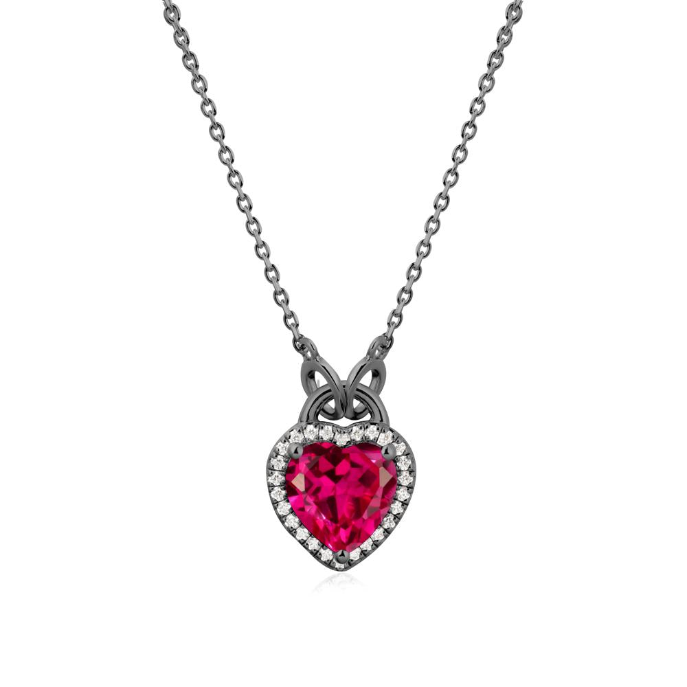 Heart Shaped Ruby Halo Necklace - LUO Jewelry #metal_black finish sterling silver