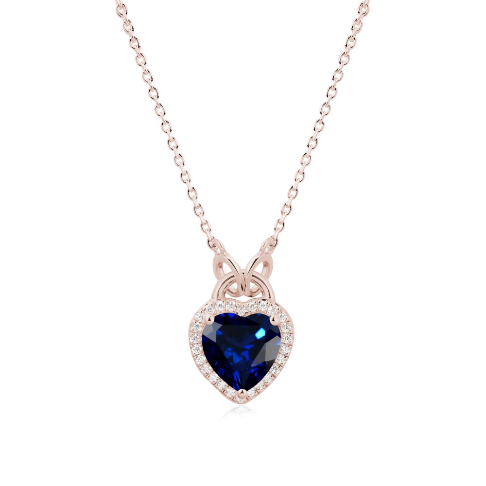 Heart Shaped Sapphire Halo Pendant Necklace - LUO Jewelry #metal_14k rose gold