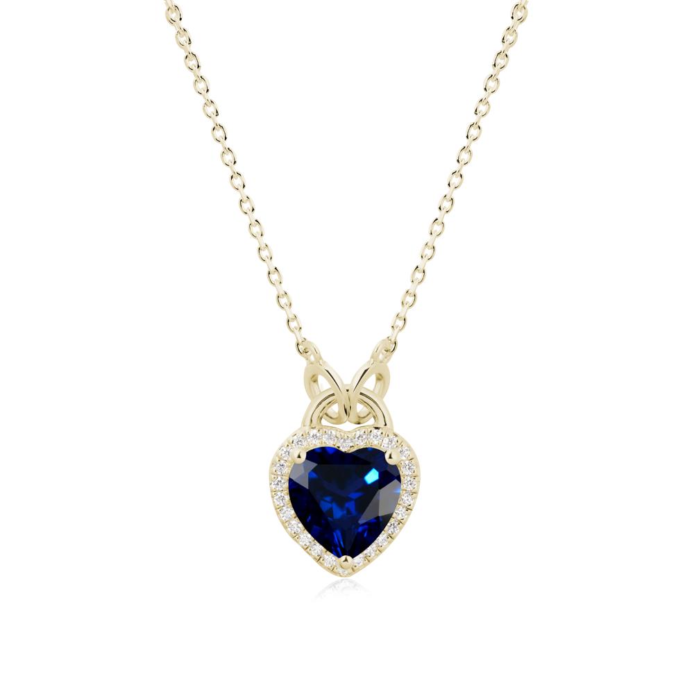 Heart Shaped Sapphire Halo Pendant Necklace - LUO Jewelry #metal_14k yellow gold