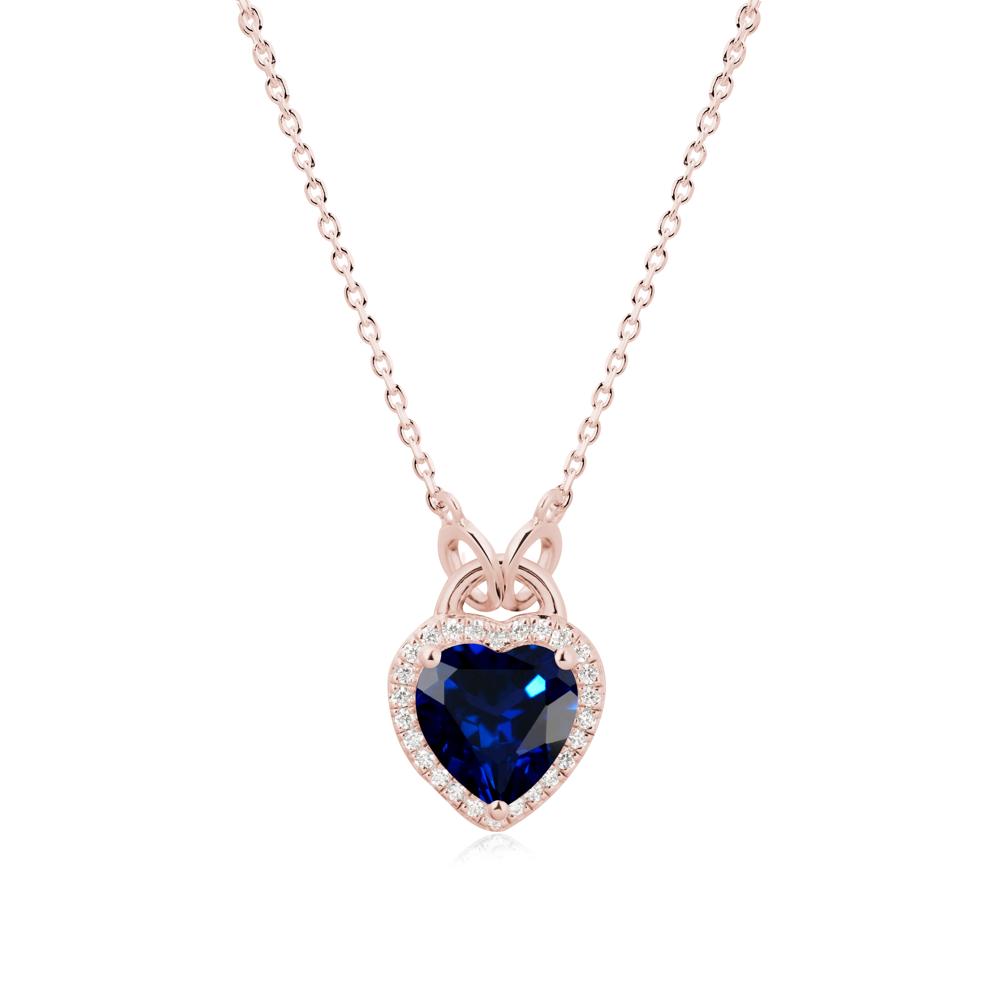 Heart Shaped Sapphire Halo Pendant Necklace - LUO Jewelry #metal_18k rose gold