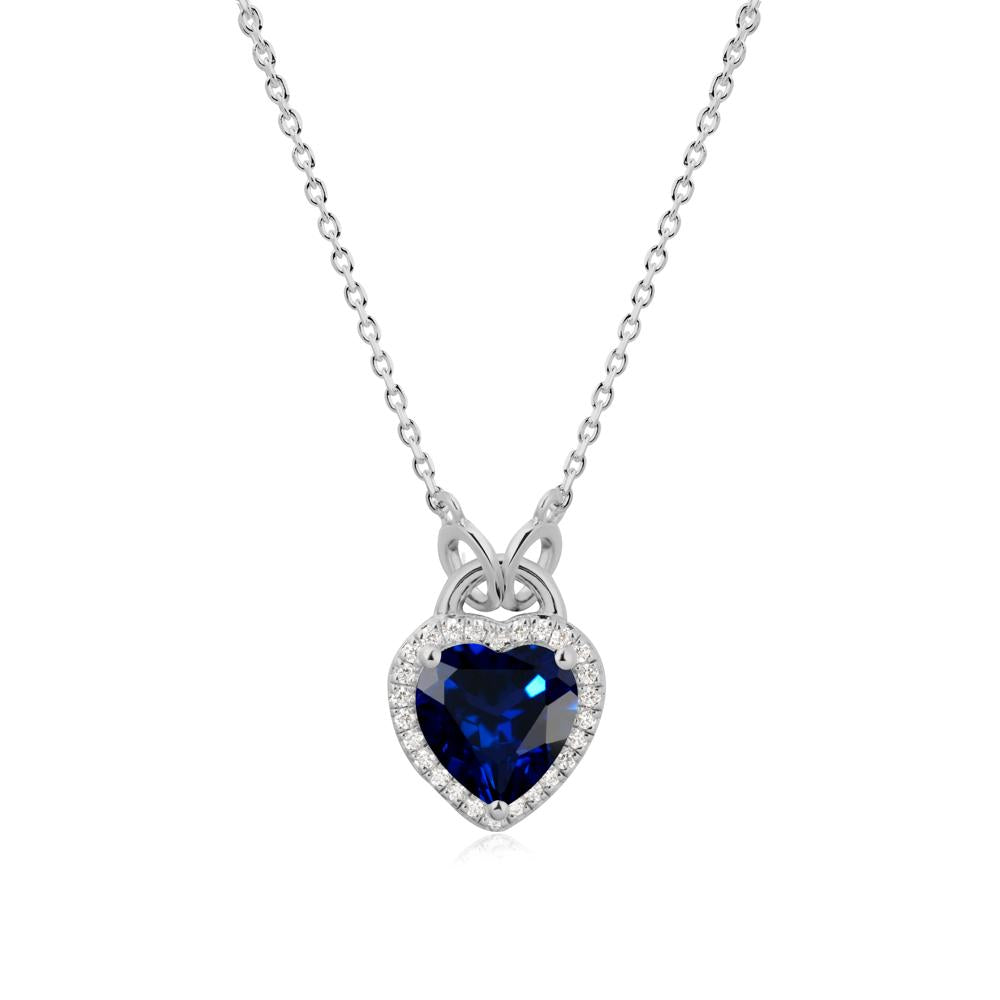 Heart Shaped Sapphire Halo Pendant Necklace - LUO Jewelry #metal_platinum